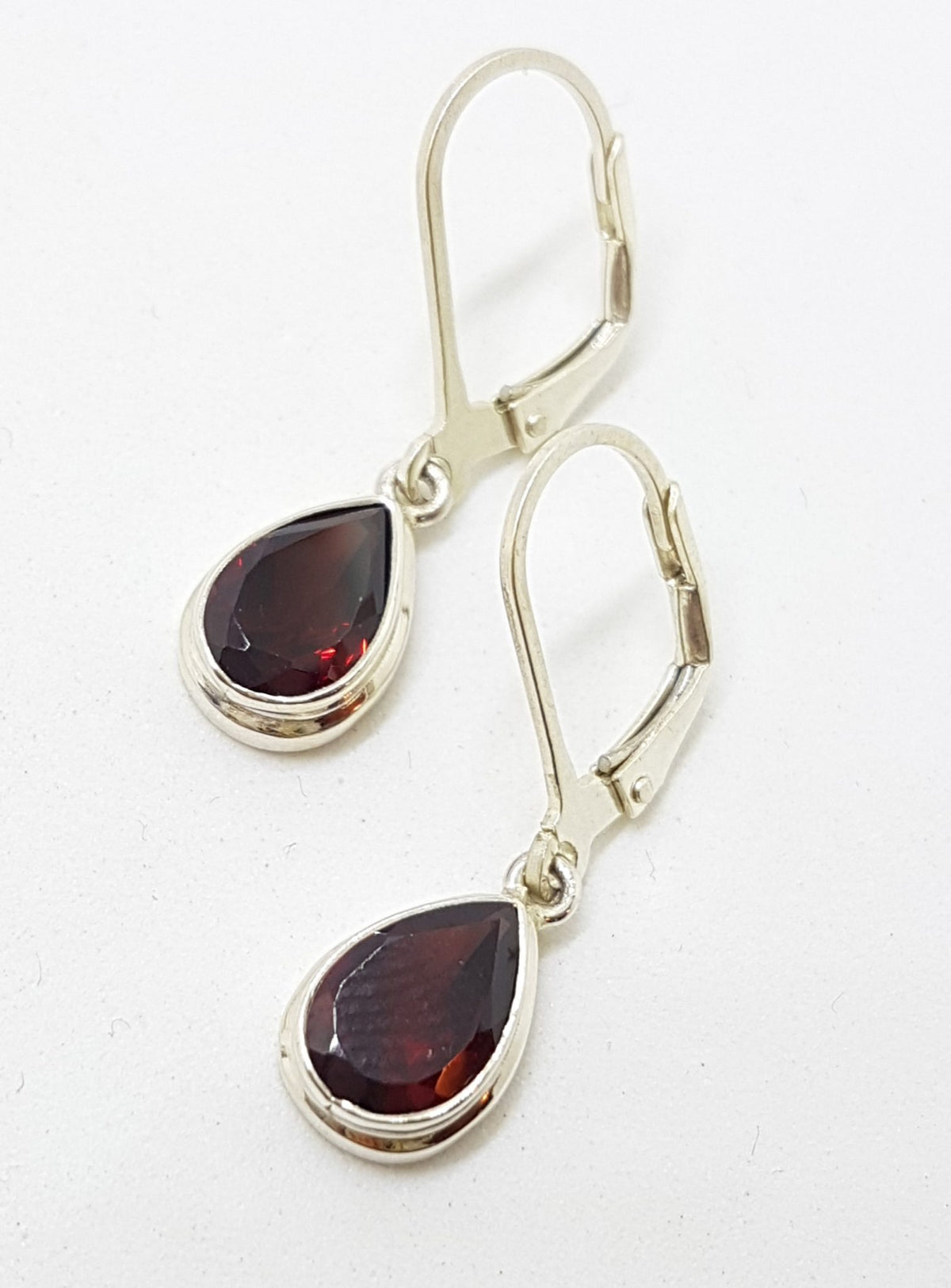 Sterling Silver Teardrop / Pear Shape Garnet Drop Earrings