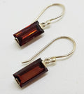 Sterling Silver Rectangular Garnet Drop Earrings
