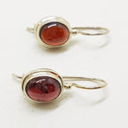 Sterling Silver Oval Cabochon Cut Garnet Drop Earrings
