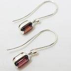 Sterling Silver Rectangular Garnet Drop Earrings