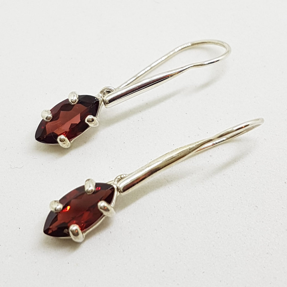 Sterling Silver Long Marquis Garnet Drop Earrings