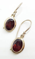 Sterling Silver Oval Bezel Set Garnet Drop Earrings