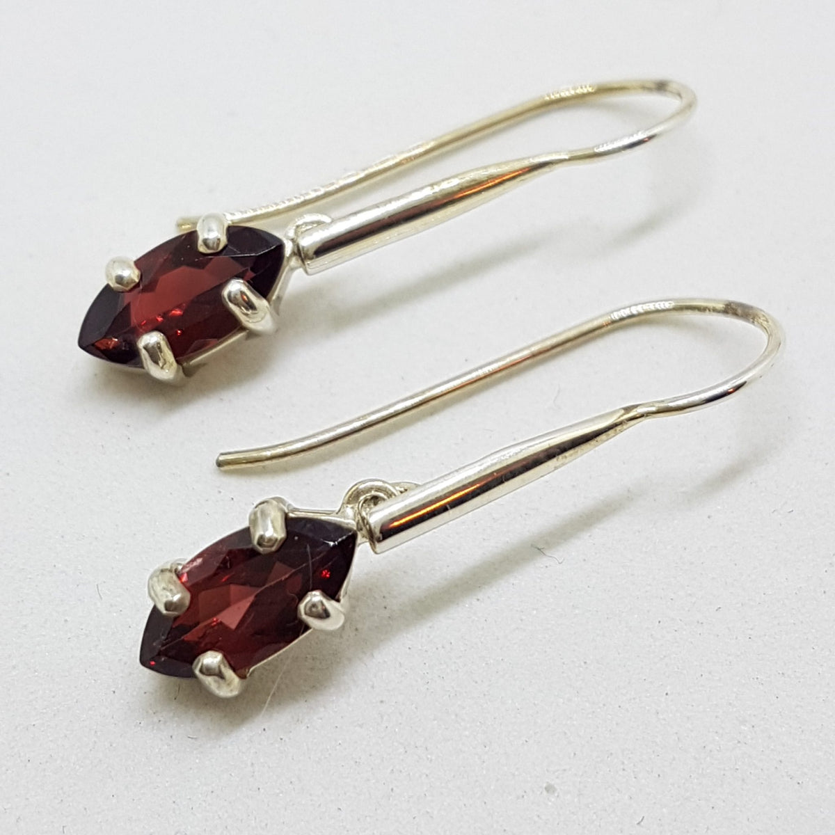 Sterling Silver Long Marquis Garnet Drop Earrings