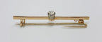9ct Yellow Gold Solitaire Diamond Bar Brooch - Antique / Vintage