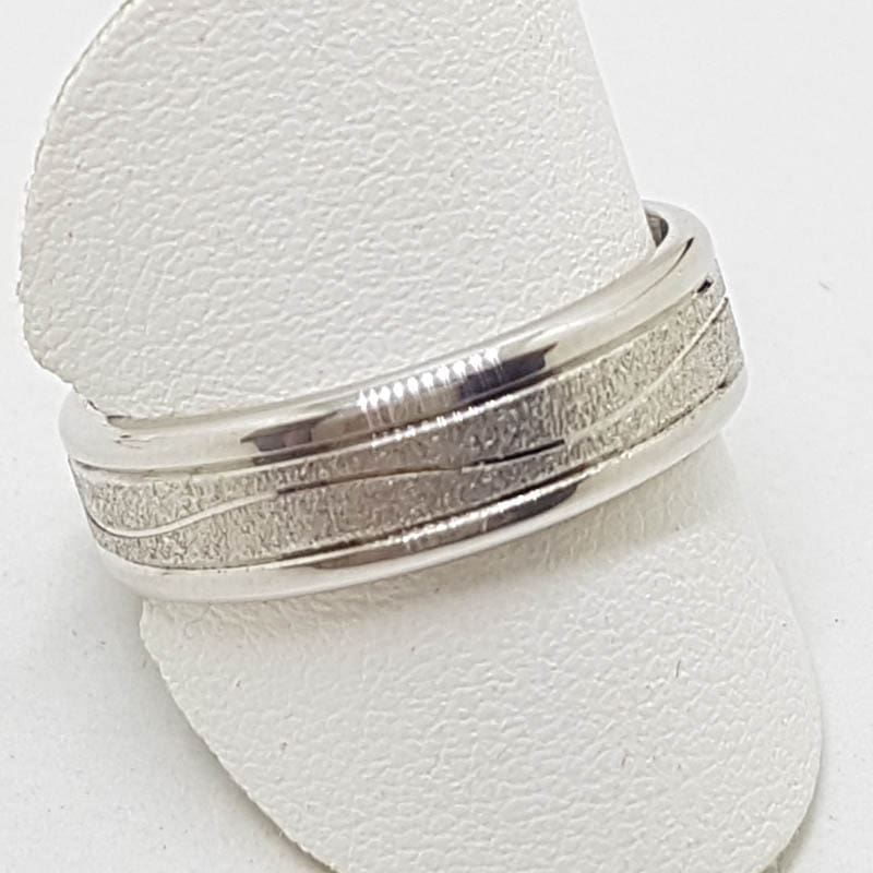 9ct White Gold Matte and Shiny Wedding Band / Ring with Curved Design - Gents / Ladies