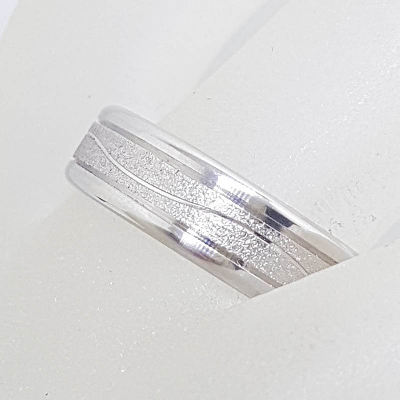 9ct White Gold Matte and Shiny Wedding Band / Ring with Curved Design - Gents / Ladies