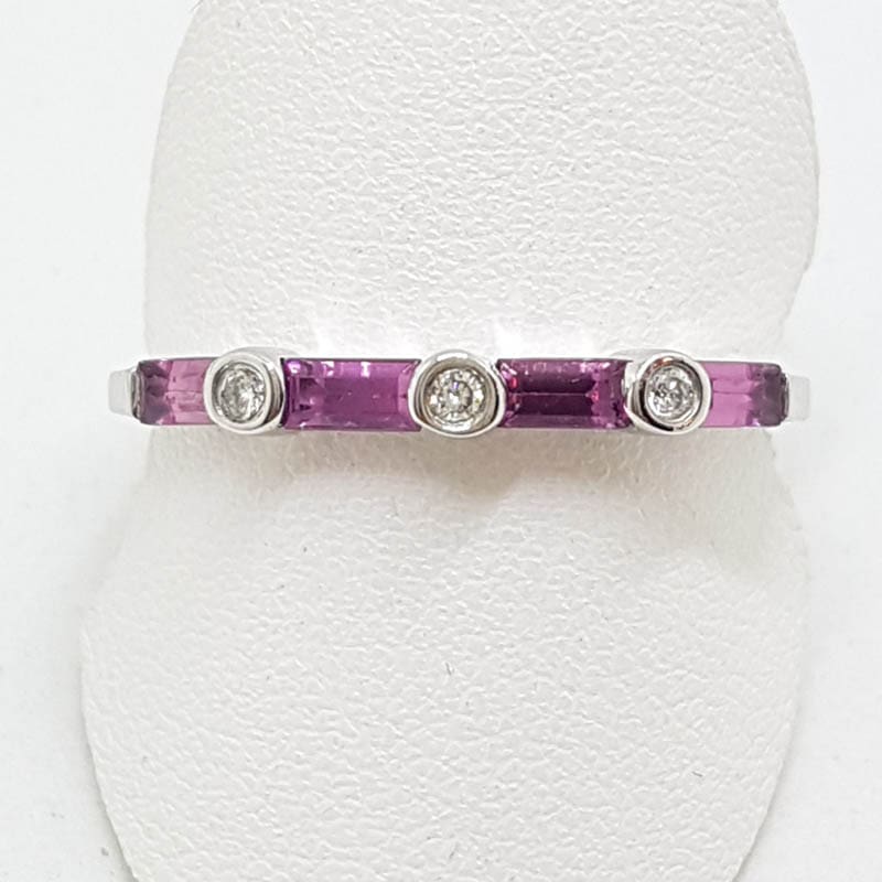 9ct White Gold Pink Tourmaline & Diamond Eternity / Stackable / Band Ring