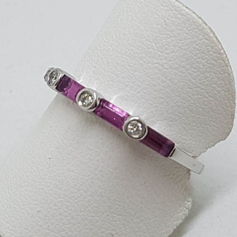 9ct White Gold Pink Tourmaline & Diamond Eternity / Stackable / Band Ring