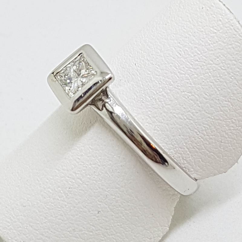 9ct White Gold Princess Cut Solitaire Diamond Square Engagement Ring - Bezel Set