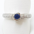 18ct White Gold Natural Sapphire with Pave Set Diamonds Ring