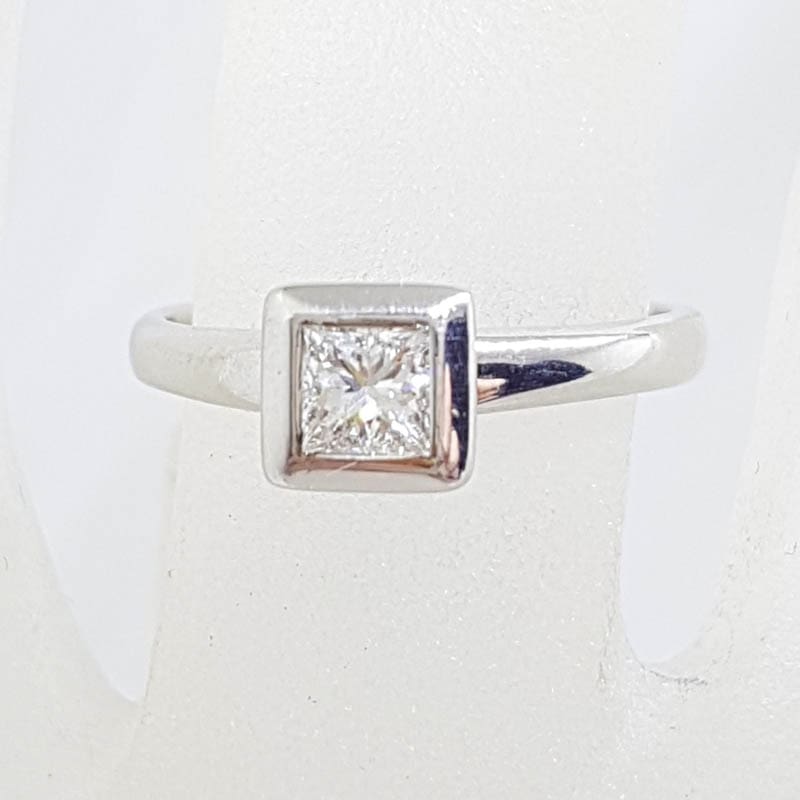 9ct White Gold Princess Cut Solitaire Diamond Square Engagement Ring - Bezel Set