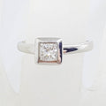 9ct White Gold Princess Cut Solitaire Diamond Square Engagement Ring - Bezel Set