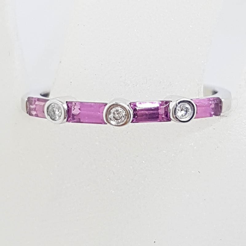 9ct White Gold Pink Tourmaline & Diamond Eternity / Stackable / Band Ring