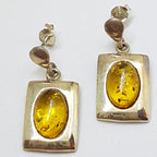 Sterling Silver Natural Baltic Amber Oval in Rectangular Drop Earrings