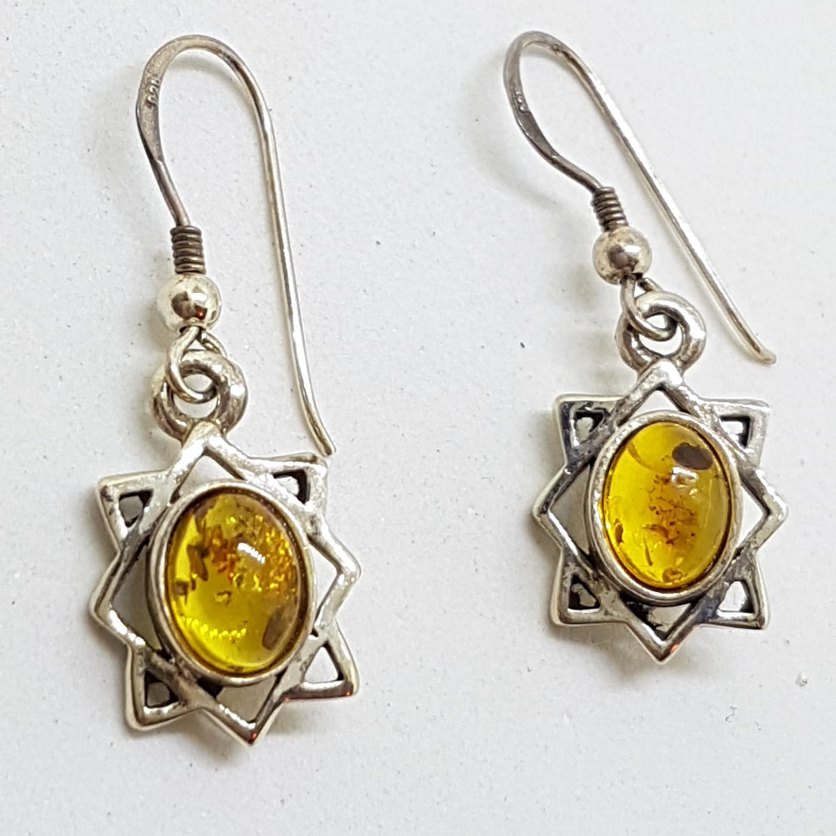 Sterling Silver Natural Amber Star Drop Earrings