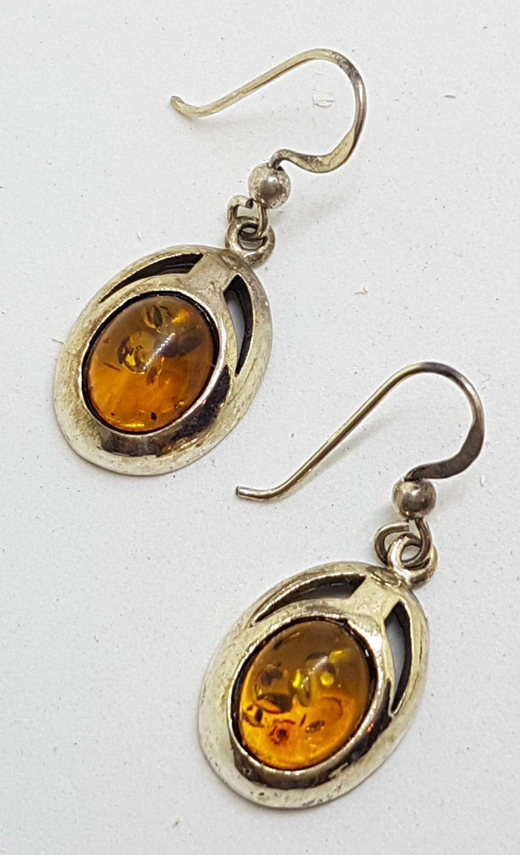 Sterling Silver Natural Baltic Amber Oval Drop Earrings