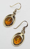 Sterling Silver Natural Baltic Amber Oval Drop Earrings