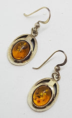 Sterling Silver Natural Baltic Amber Oval Drop Earrings