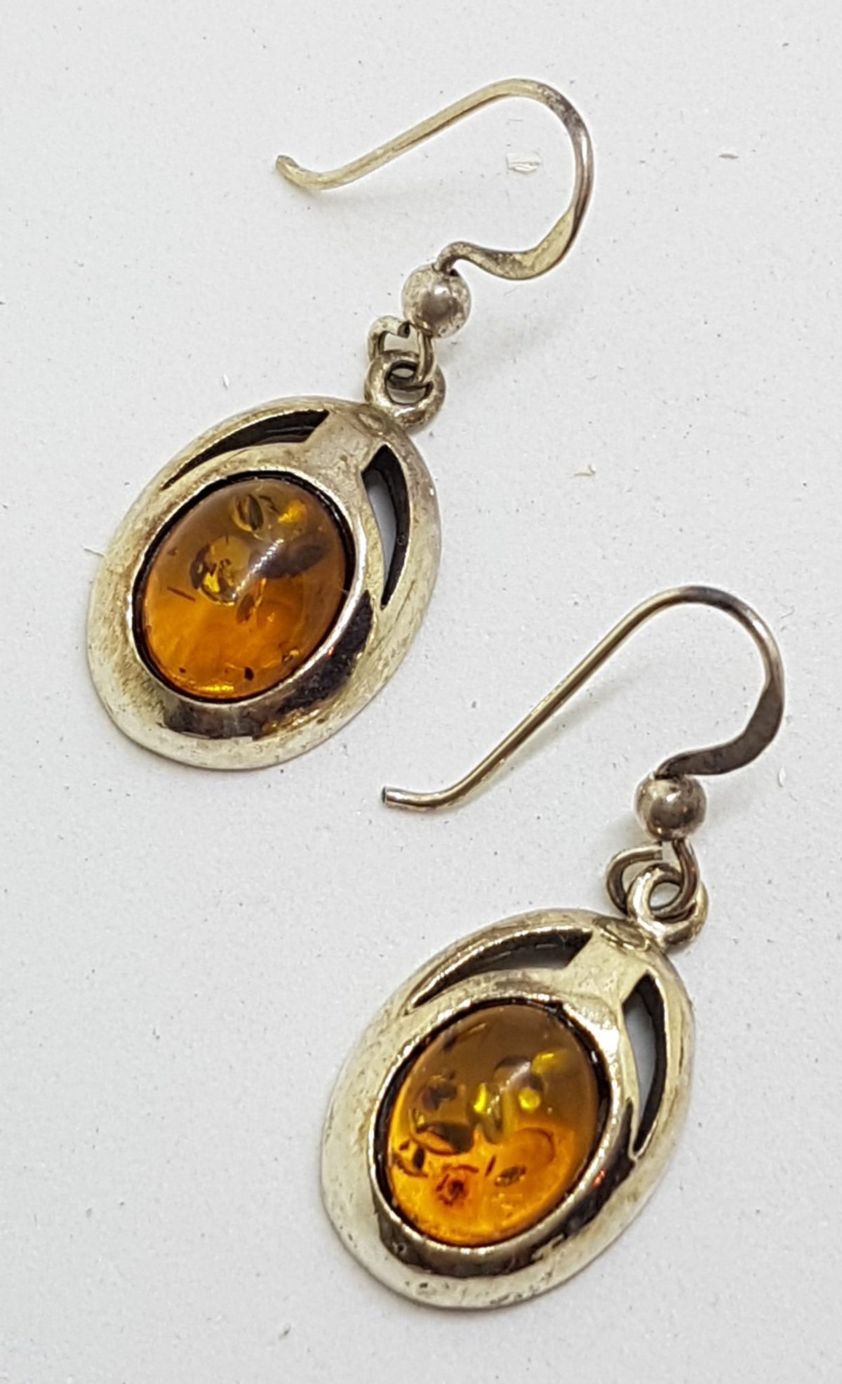 Sterling Silver Natural Baltic Amber Oval Drop Earrings