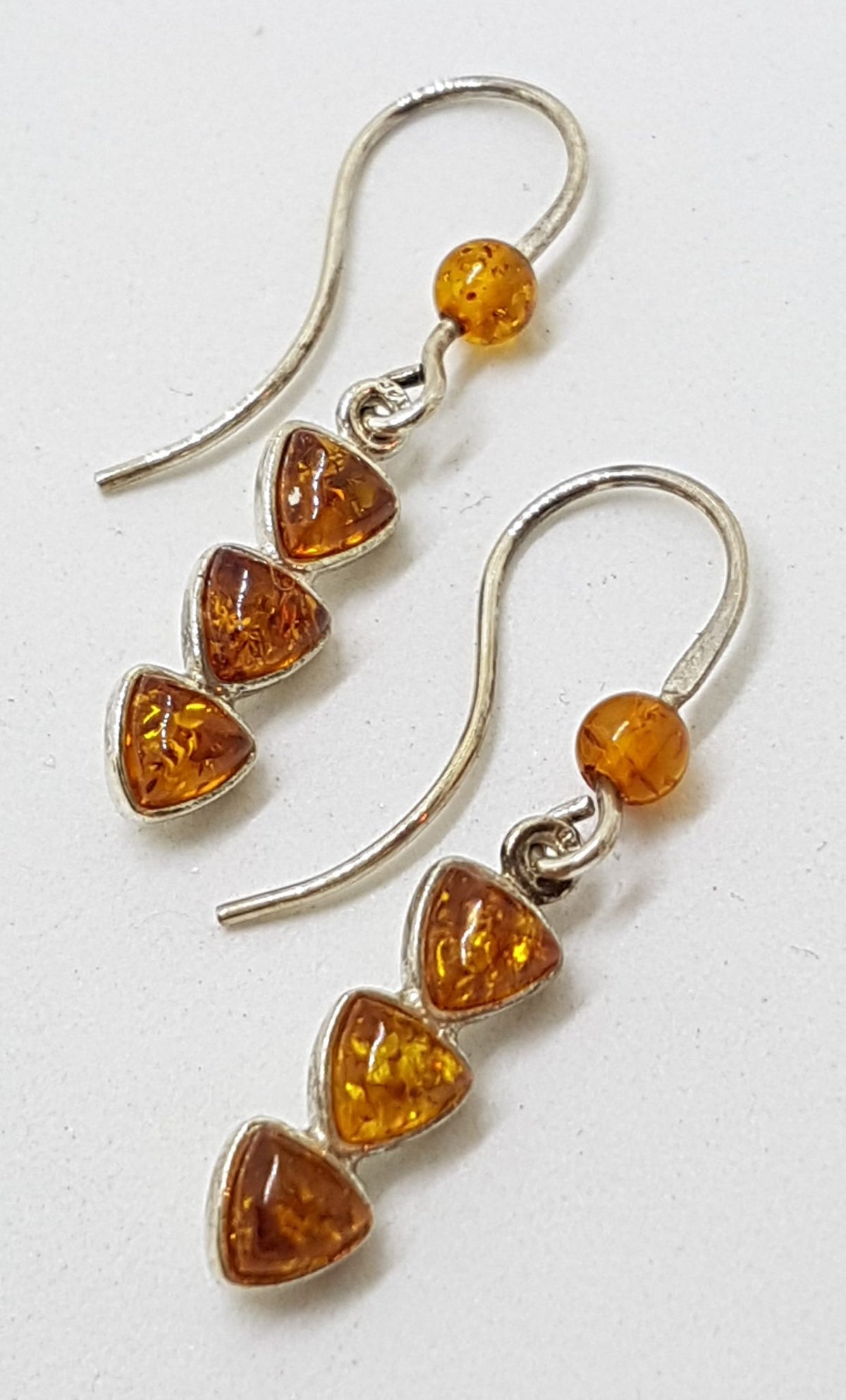 Sterling Silver Natural Baltic Amber Long Drop Earrings