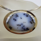 Sterling Silver Dendritic Agate Large Oval Pendant on Silver Choker / Chain / Necklace