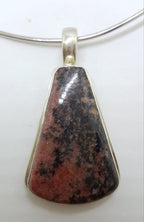 Sterling Silver Large Rhodonite Pendant on Silver Choker Necklace