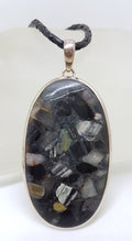Sterling Silver Large Oval Vivianite Pendant on Neoprene and Silver Necklace / Chain