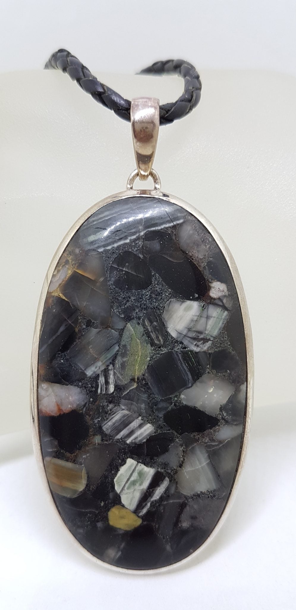 Sterling Silver Large Oval Vivianite Pendant on Neoprene and Silver Necklace / Chain