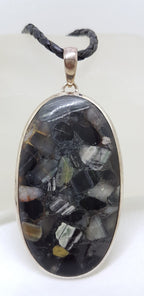 Sterling Silver Large Oval Vivianite Pendant on Neoprene and Silver Necklace / Chain