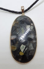 Sterling Silver Large Oval Vivianite Pendant on Neoprene and Silver Necklace / Chain