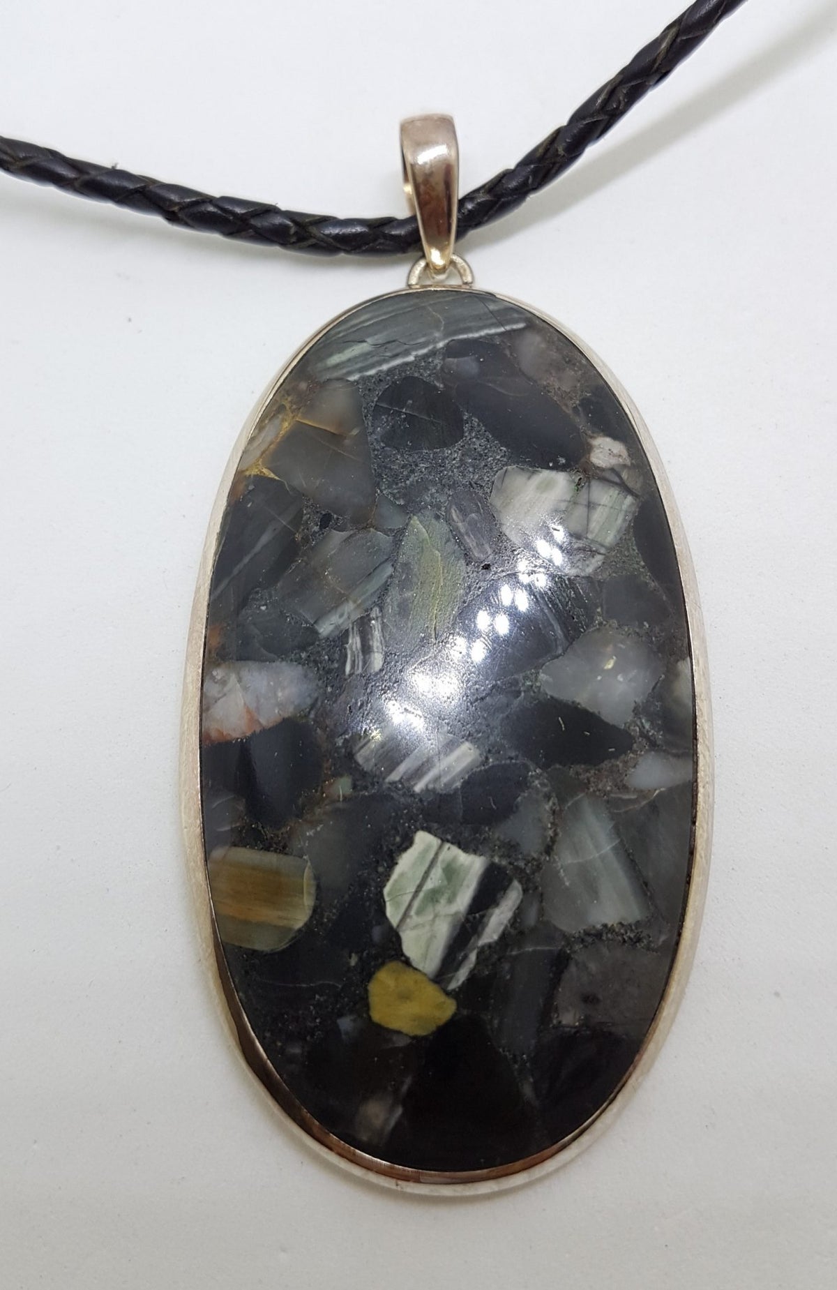 Sterling Silver Large Oval Vivianite Pendant on Neoprene and Silver Necklace / Chain