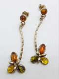 Sterling Silver Multi-Colour Natural Baltic Amber Long Curved Cluster Drop Earrings