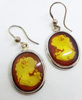 Sterling Silver Natural Baltic Amber Large Oval Carved Cameo Drop Earrings