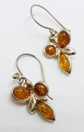 Sterling Silver Natural Baltic Amber Cluster Drop Earrings