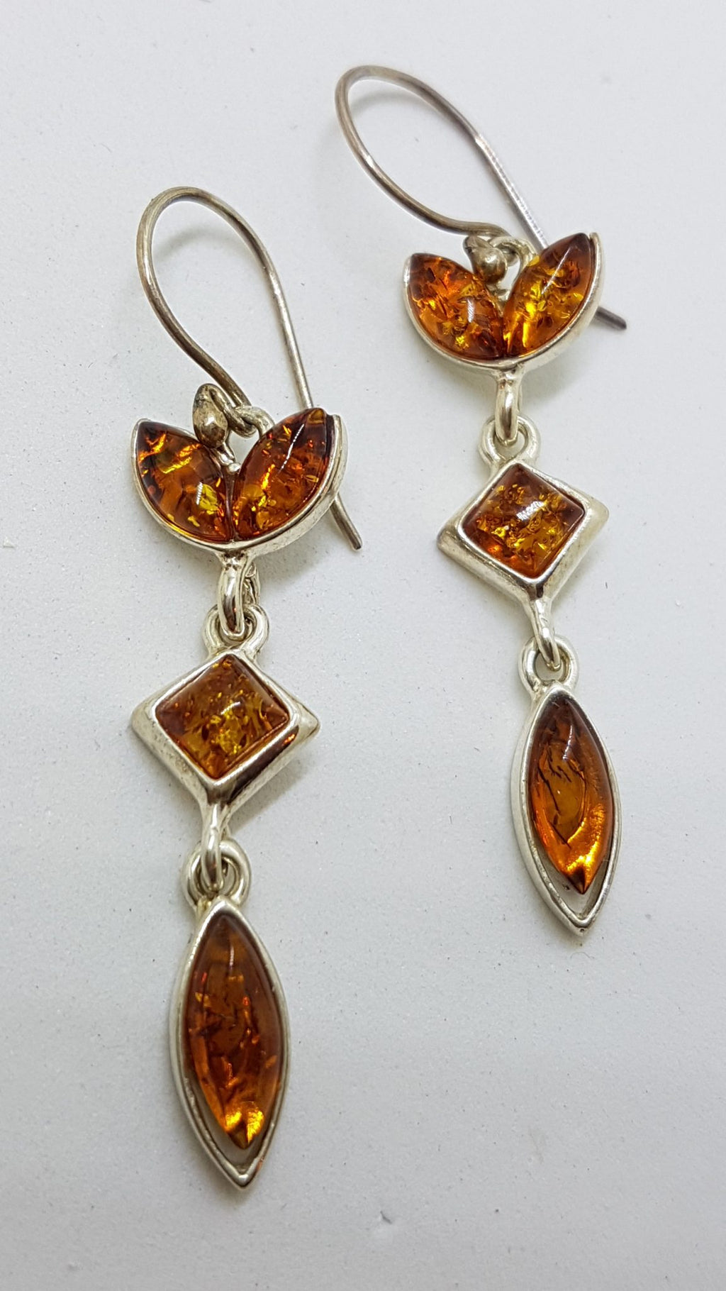 Sterling Silver Natural Baltic Amber Long Drop Earrings