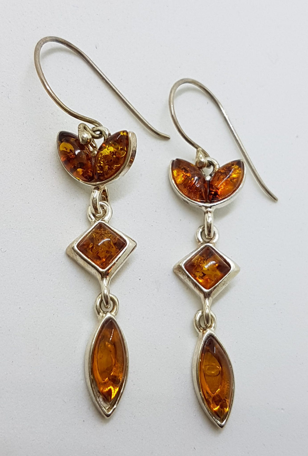 Sterling Silver Natural Baltic Amber Long Drop Earrings