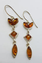Sterling Silver Natural Baltic Amber Long Drop Earrings