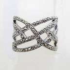 Sterling Silver Wide Marcasite Plait Design Ring