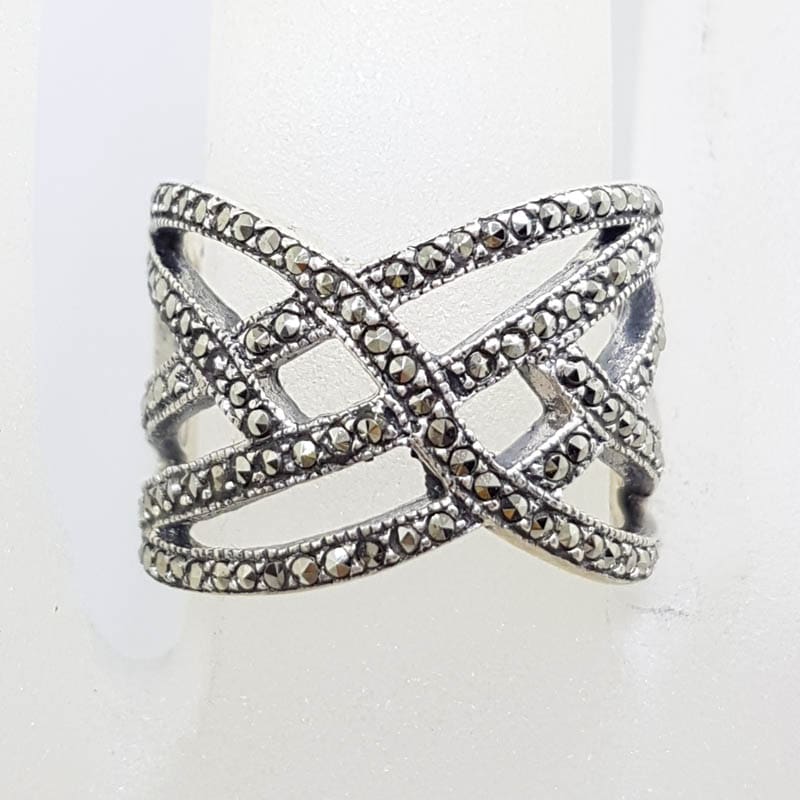 Sterling Silver Wide Marcasite Plait Design Ring
