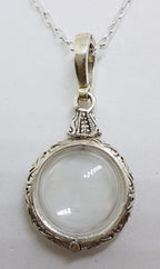 Sterling Silver Round Ornate Memory Locket Pendant on Silver Chain