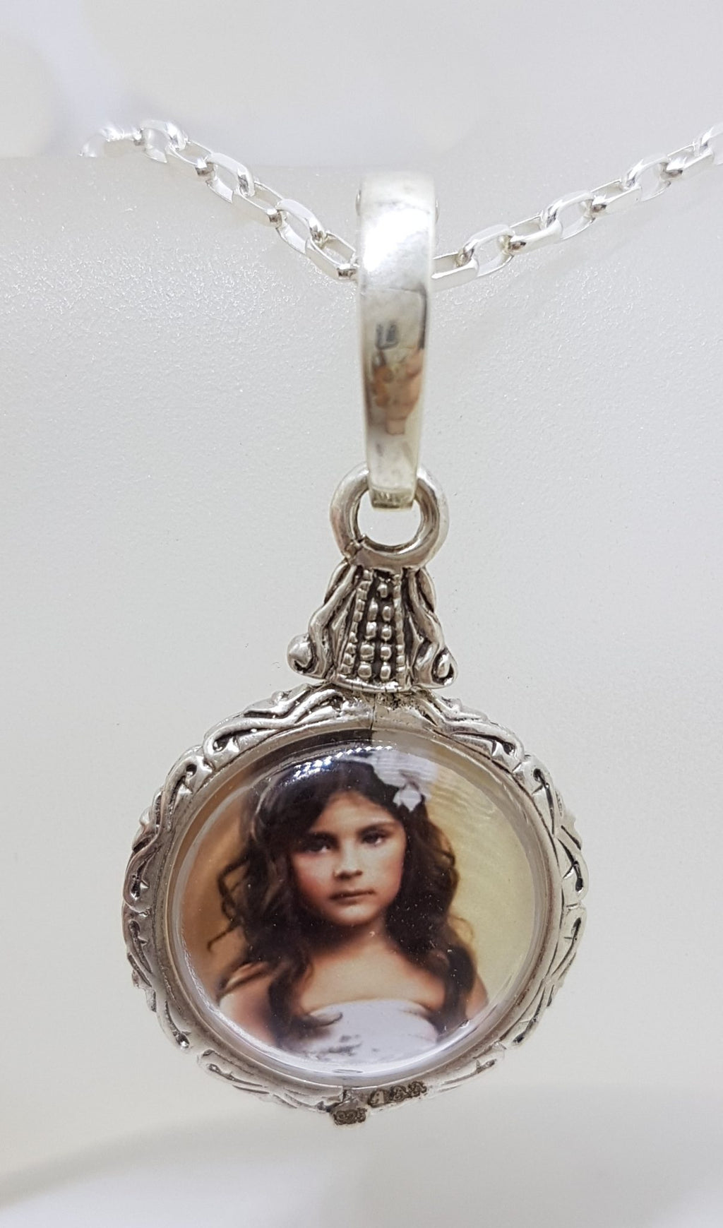 Sterling Silver Round Ornate Memory Locket Pendant on Silver Chain