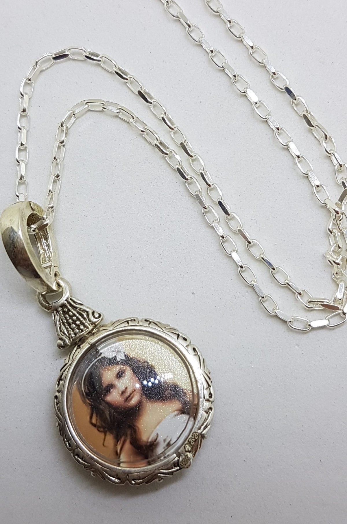 Sterling Silver Round Ornate Memory Locket Pendant on Silver Chain