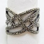 Sterling Silver Wide Marcasite Plait Design Ring