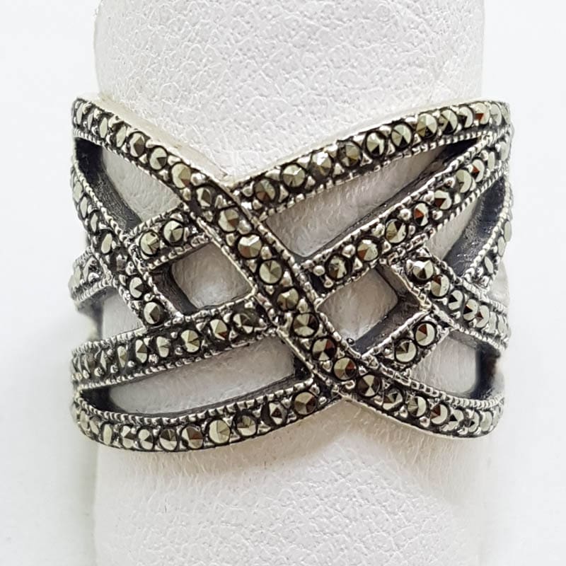 Sterling Silver Wide Marcasite Plait Design Ring