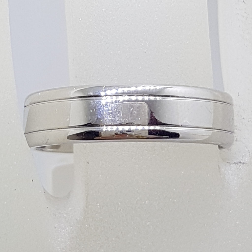 9ct White Gold Wedding Band Ring - Ladies / Gents - With Line Pattern