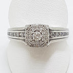 14ct White Gold Diamond Channel and Claw Set Square Cluster Engagement Ring