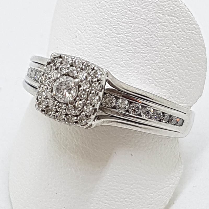 14ct White Gold Diamond Channel and Claw Set Square Cluster Engagement Ring