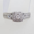 14ct White Gold Diamond Channel and Claw Set Square Cluster Engagement Ring