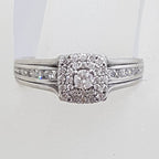 14ct White Gold Diamond Channel and Claw Set Square Cluster Engagement Ring