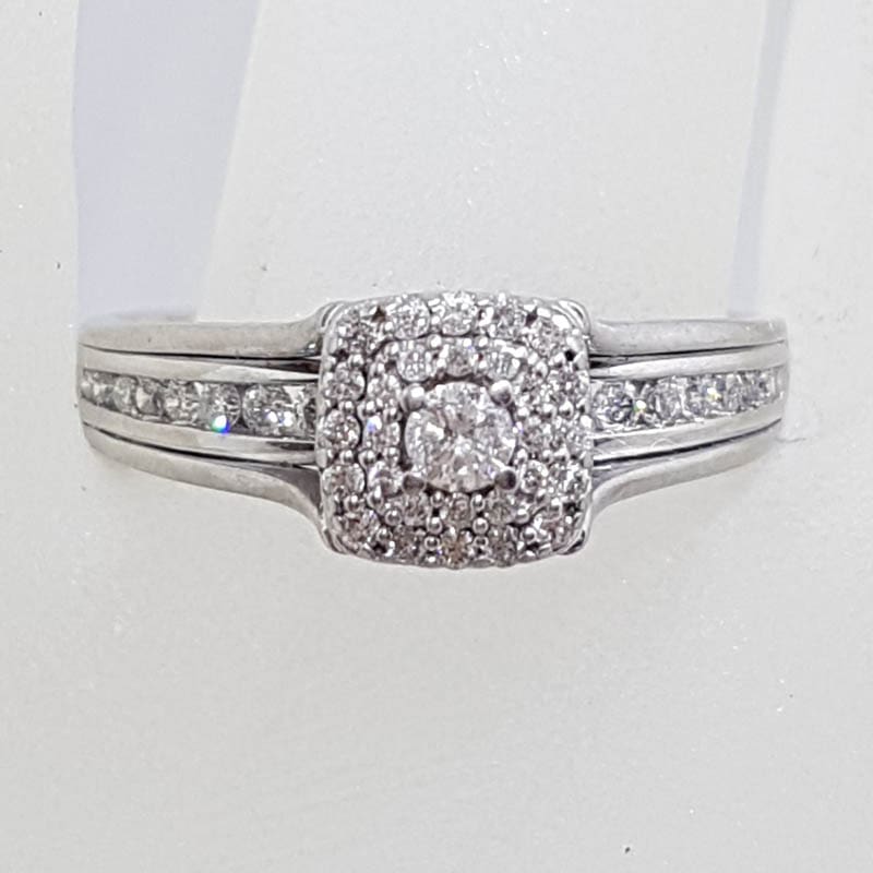 14ct White Gold Diamond Channel and Claw Set Square Cluster Engagement Ring
